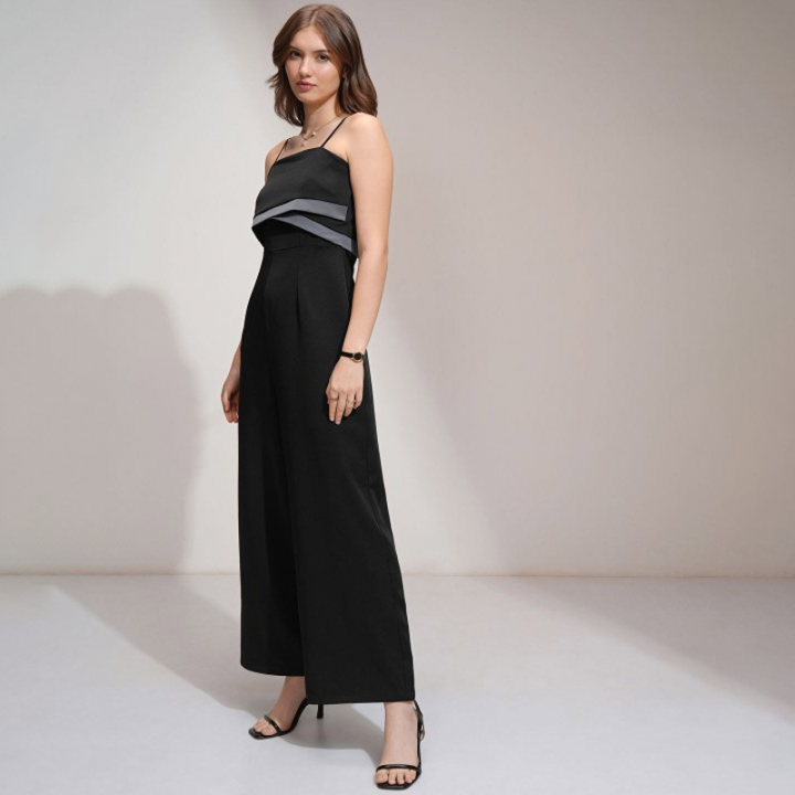 Women Colorblocked Layered Wide Leg Jumpsuit